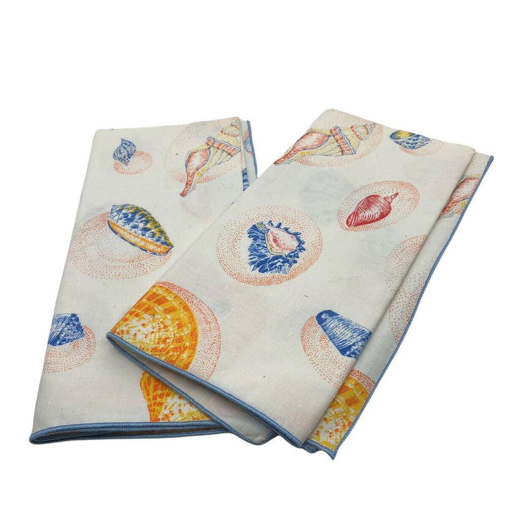 VTG Seashell Beach Summer Dinner Napkins By Leacock Set of 2 Made In USA Blue